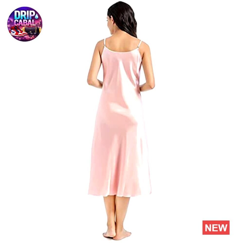 Satin Slip Dress Elegant Minimal Chic Nightgown Adjustable Straps Deep V-Neck View 6